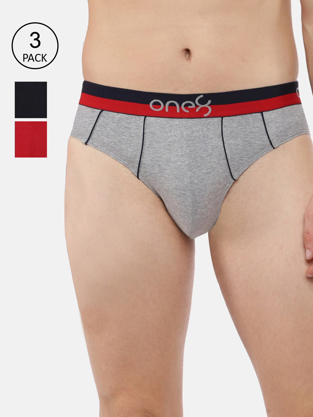 

one8 by Virat Kohli Men Pack Of 3 Solid Ultra Premium Stretch Briefs 716-PO3, Grey melange