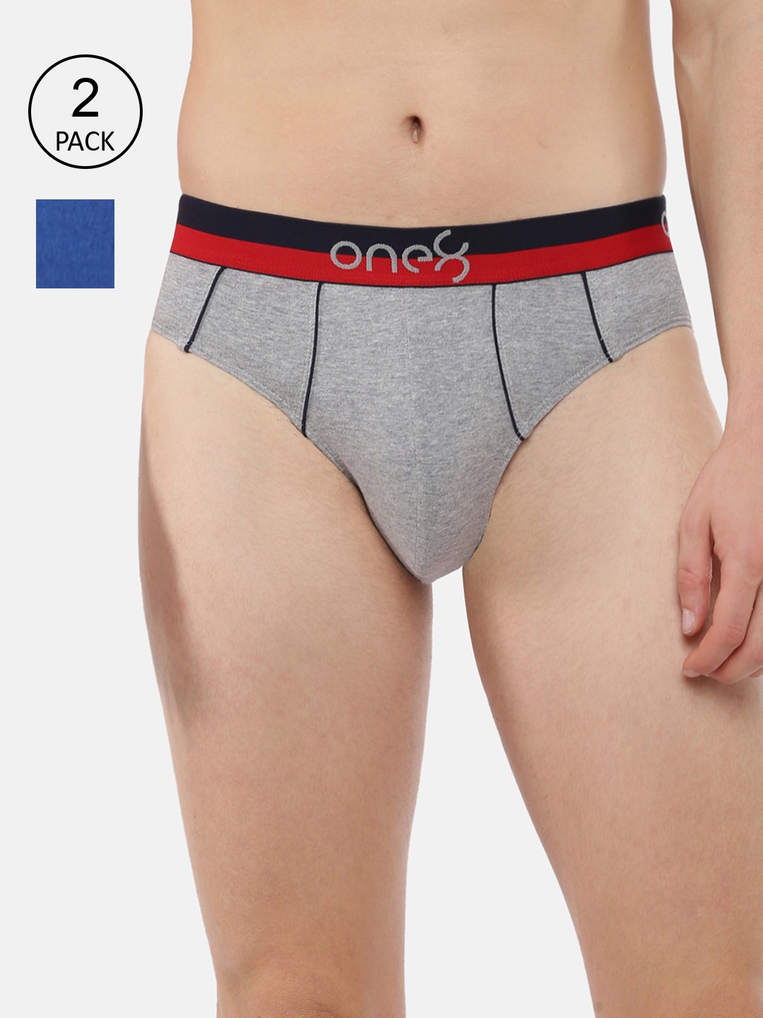 

one8 by Virat Kohli Men Pack Of 2 Solid Pure Combed Cotton Ultra Premium Stretch Briefs, Grey