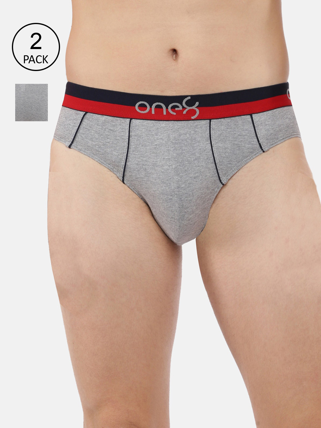 

one8 by Virat Kohli Men Pack Of 2 Solid Basic Ultra Premium Combed Cotton Stretch Briefs, Grey