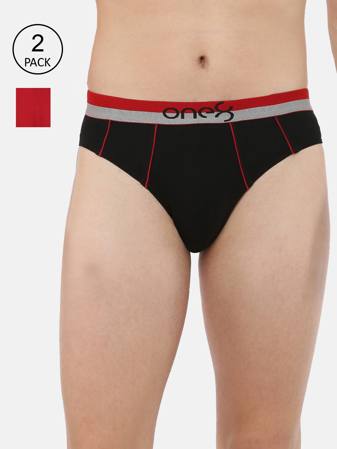 

one8 by Virat Kohli Men Pack Of 2 Black & Red Pure Cotton Ultra Premium Stretch Briefs