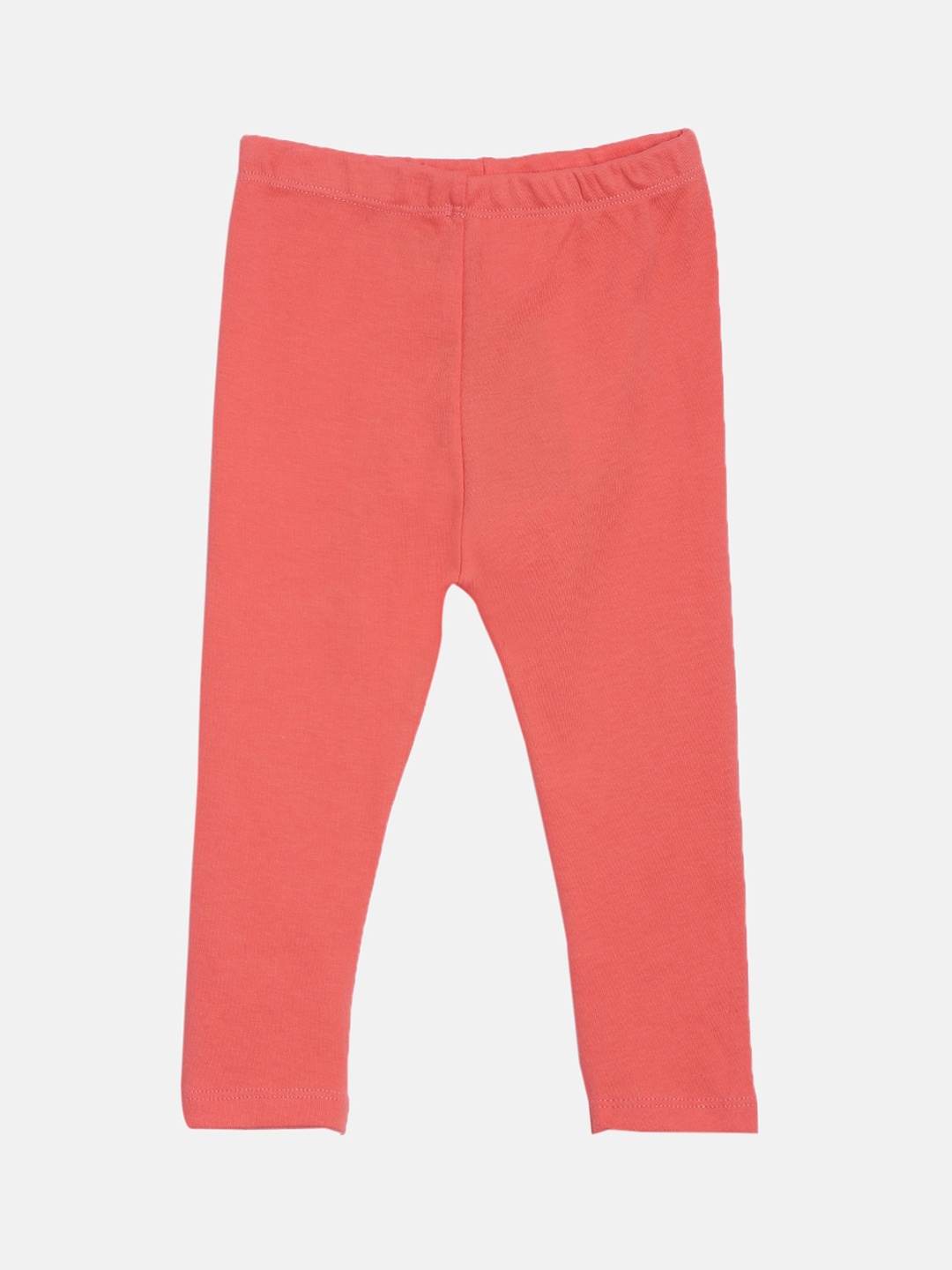 

Kryptic Infant Girls Coral-Coloured Solid Pure Cotton Ankle-Length Leggings