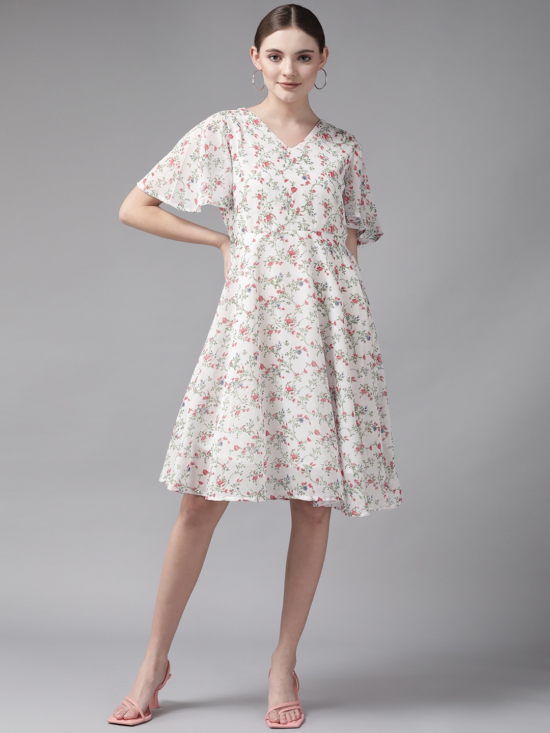

Aarika White Floral Georgette A-Line Dress