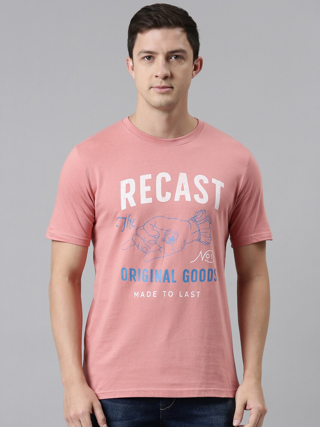

recast Men Pink Typography Printed Pure Cotton Bio Finish T-shirt