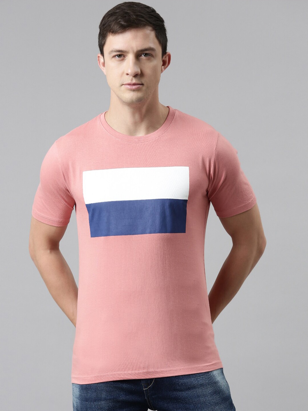 

recast Men Pink Printed Pure Cotton Bio Finish T-shirt