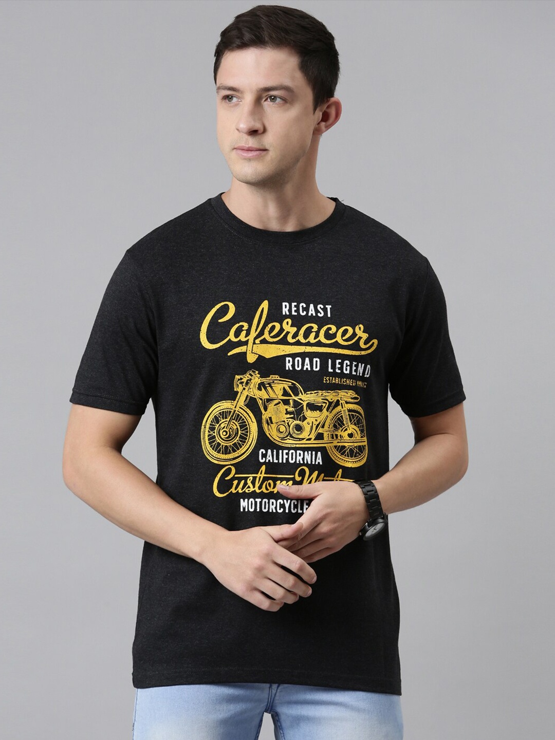

recast Men Grey & raisin black Typography Printed Bio Finish T-shirt