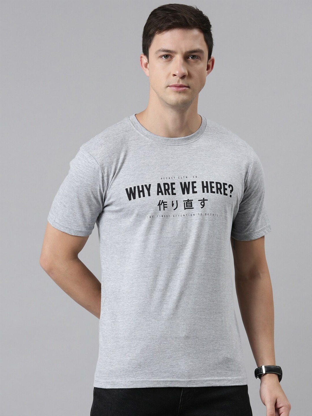 

recast Men Grey Typography Printed Bio Finish T-shirt