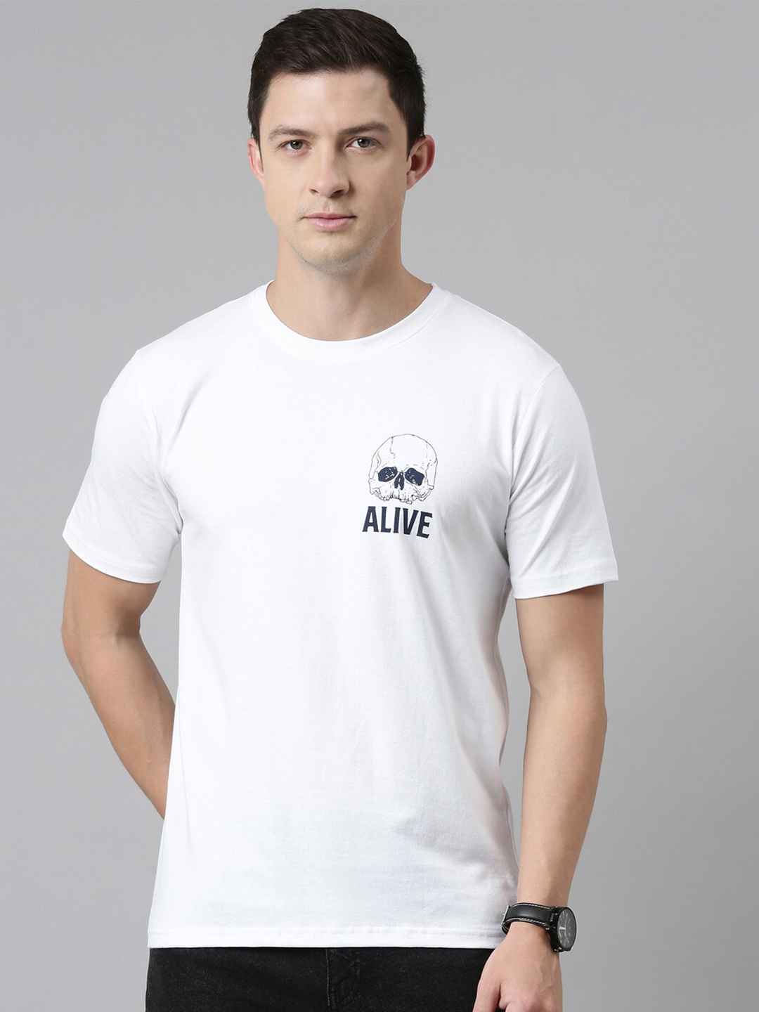 

recast Men White & ghost white Typography Printed Pure Cotton Bio Finish T-shirt