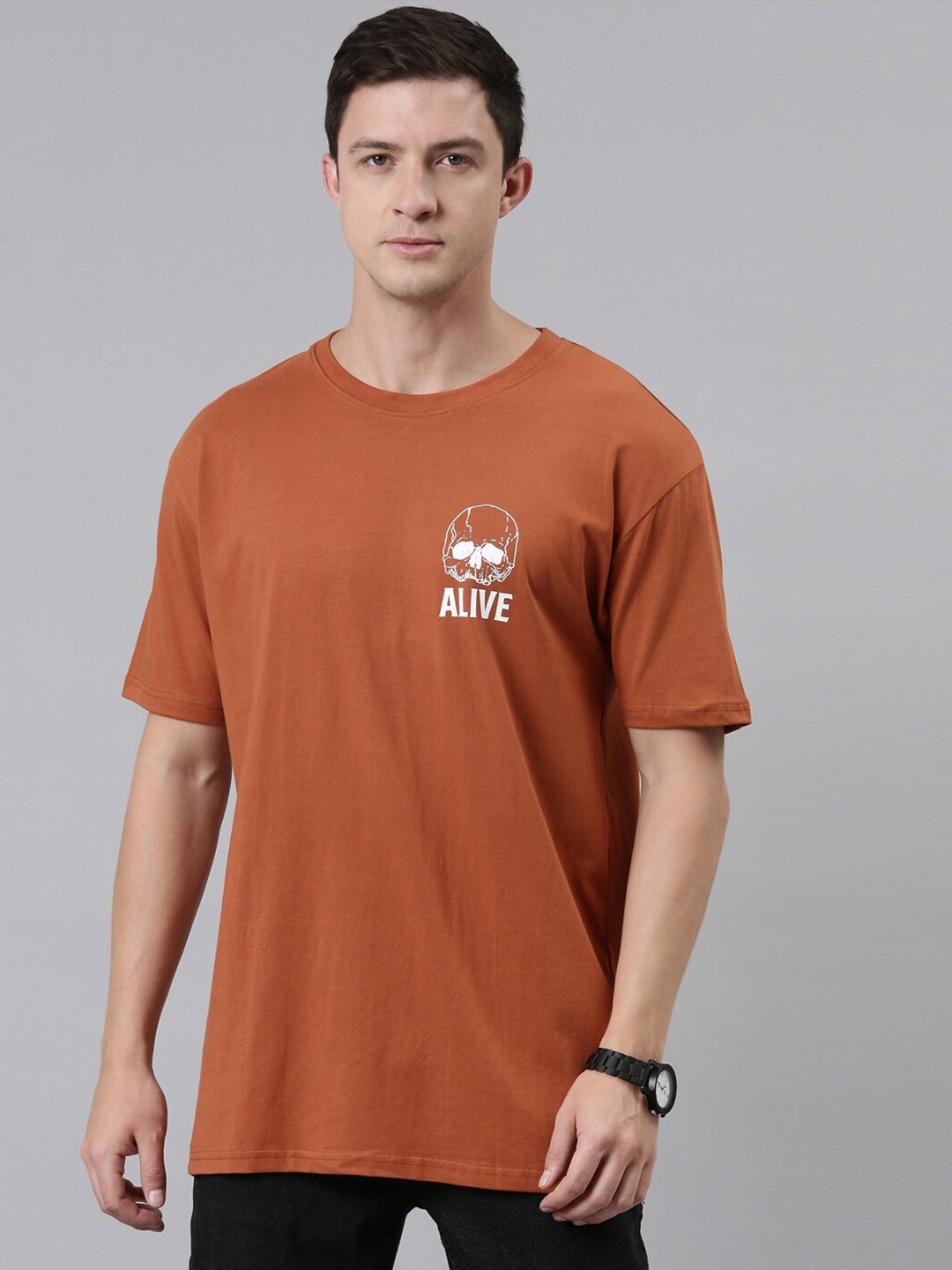 

recast Men Brown & sierra Typography Pure Cotton Oversized T-shirt