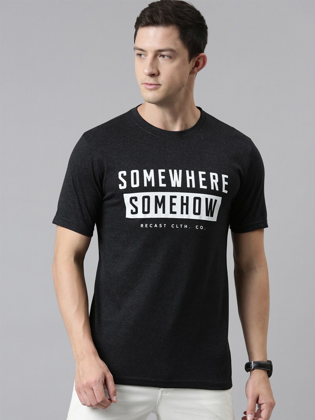 

recast Men Charcoal Printed Cotton Bio Finish T-shirt