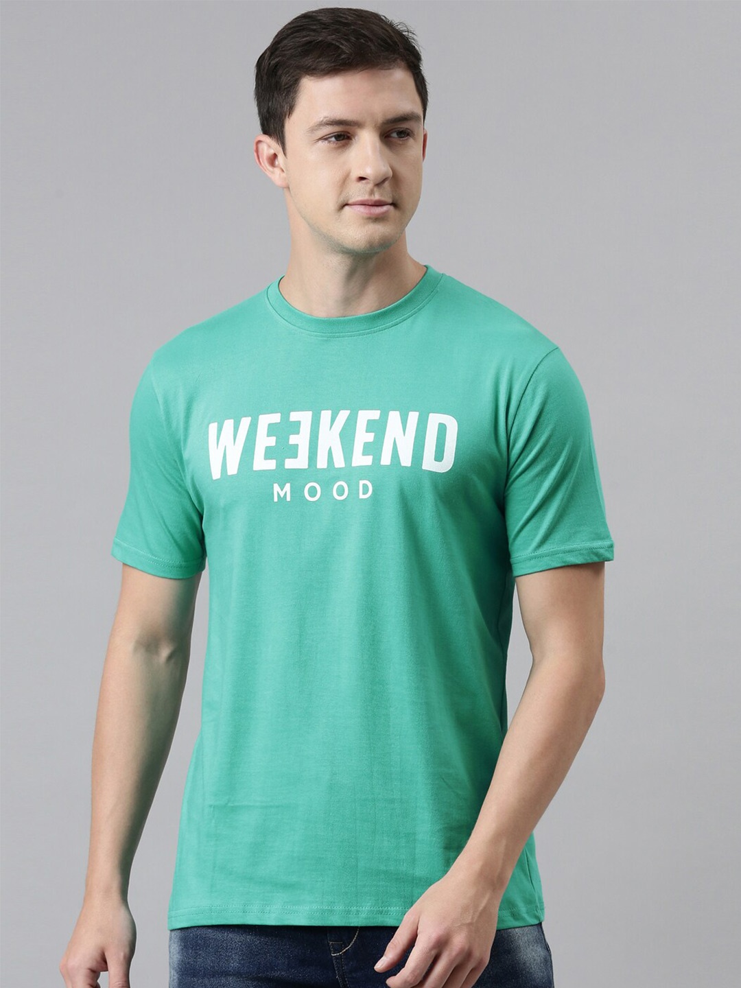 

recast Men Green Typography Printed Pure Cotton Bio Finish T-shirt