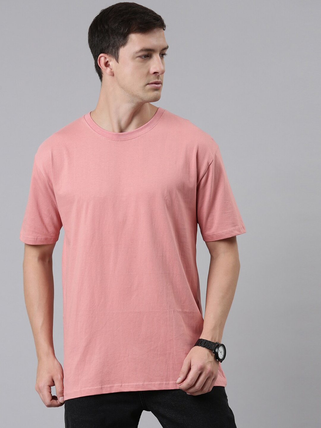 

recast Men Pink Pure Cotton Bio Finish Oversized T-shirt
