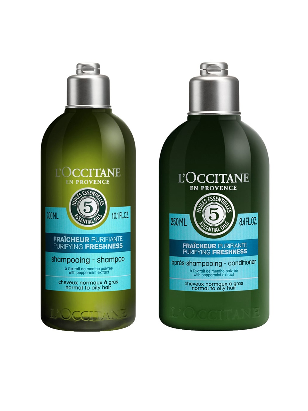 

LOccitane en Provence Set of Aromachologie Purifying Shampoo 300 ml - Conditioner 250 ml, Green