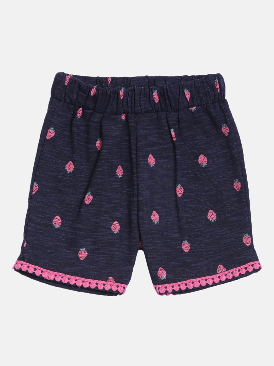 Kryptic Girls Navy Blue & Pink Strawberry Printed Shorts