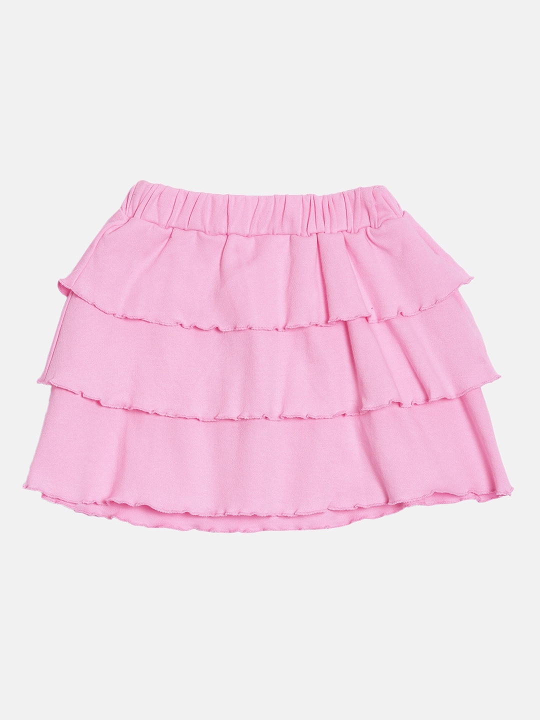 

Kryptic Infant Girls Pink Solid Pure Cotton Tiered Skirt