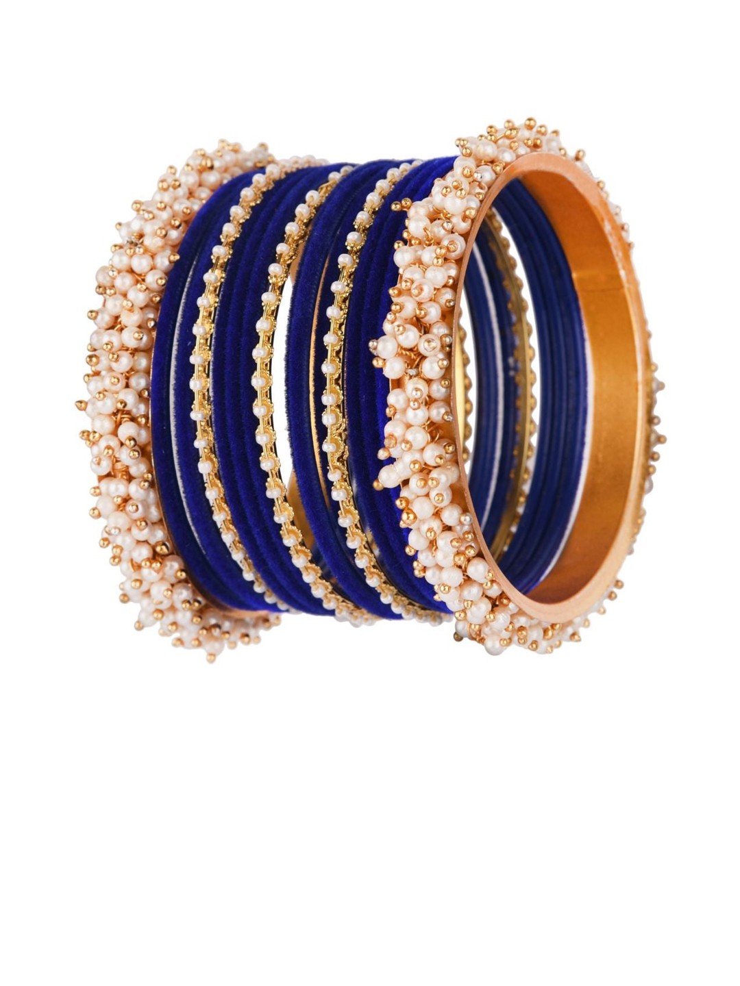 

Efulgenz 17 Pieces Navy Blue & Gold Toned Bridal Velvet Bangles Set-2.4