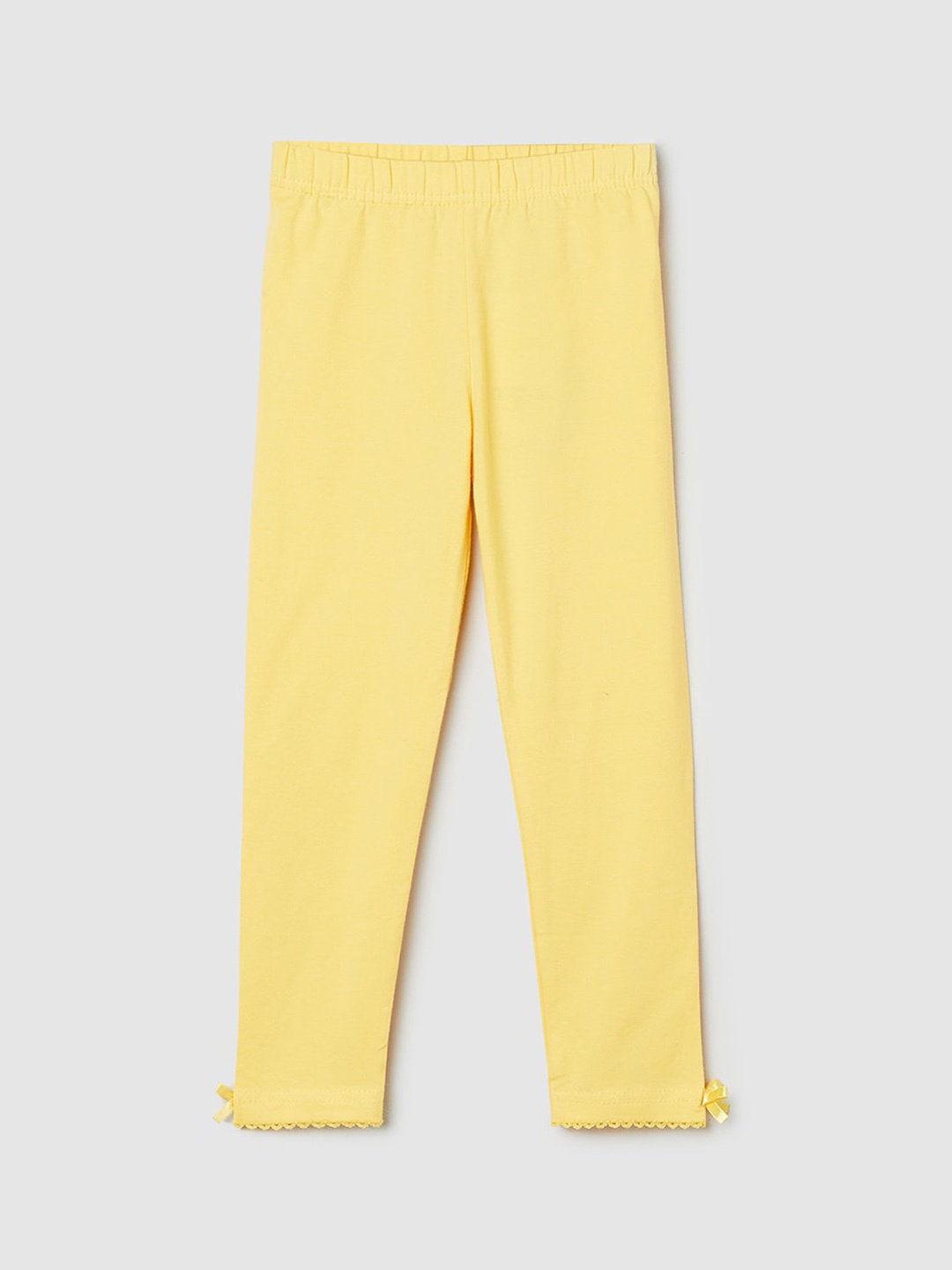 max Girls Yellow Solid Cotton Leggings