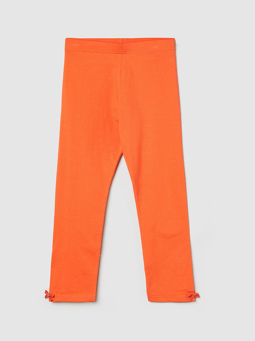 

max Infant Girls Orange Solid Ankle-Length Leggings