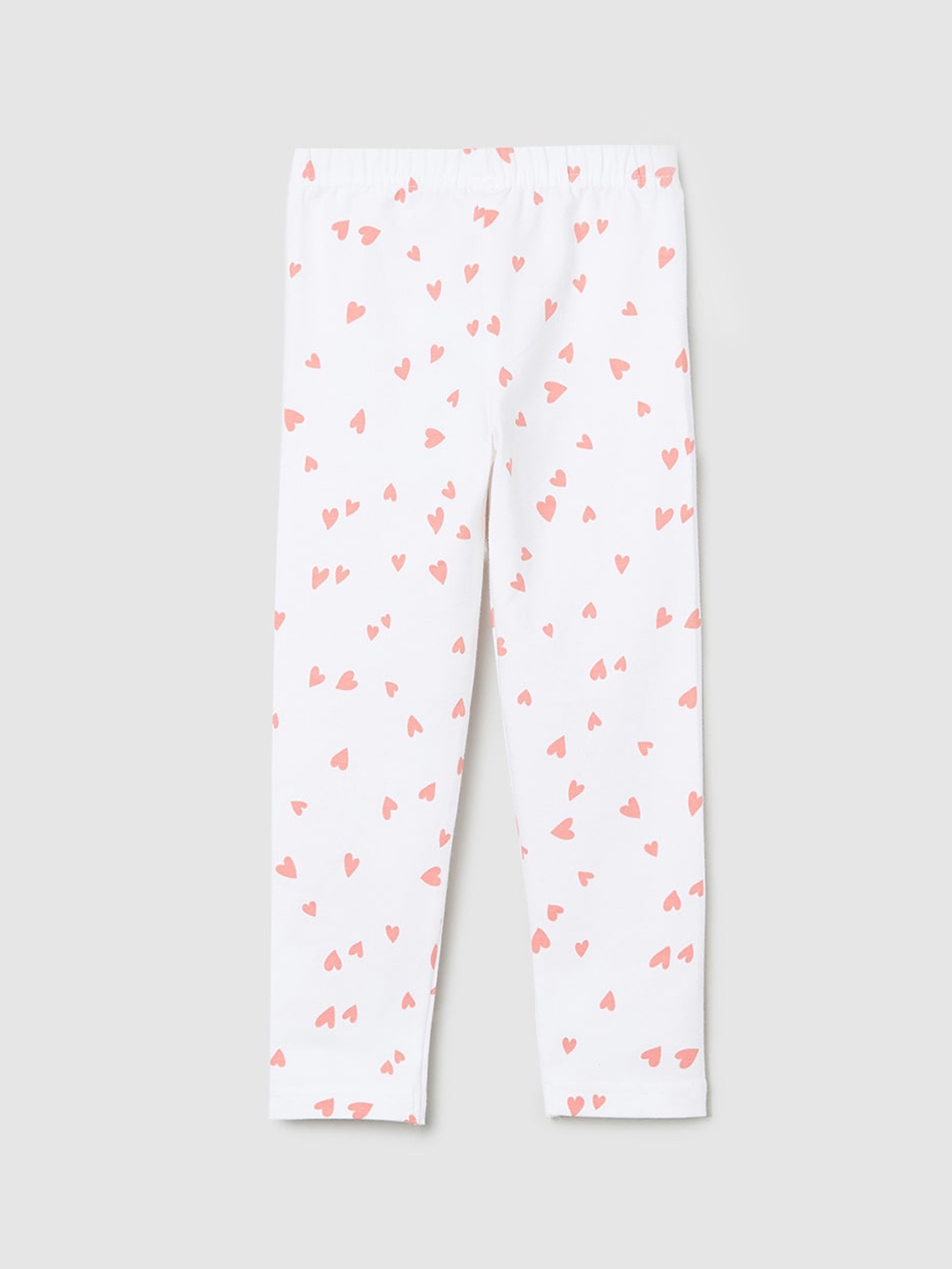 

max Girls White & Peach-Coloured Printed Ankle-Length Leggings