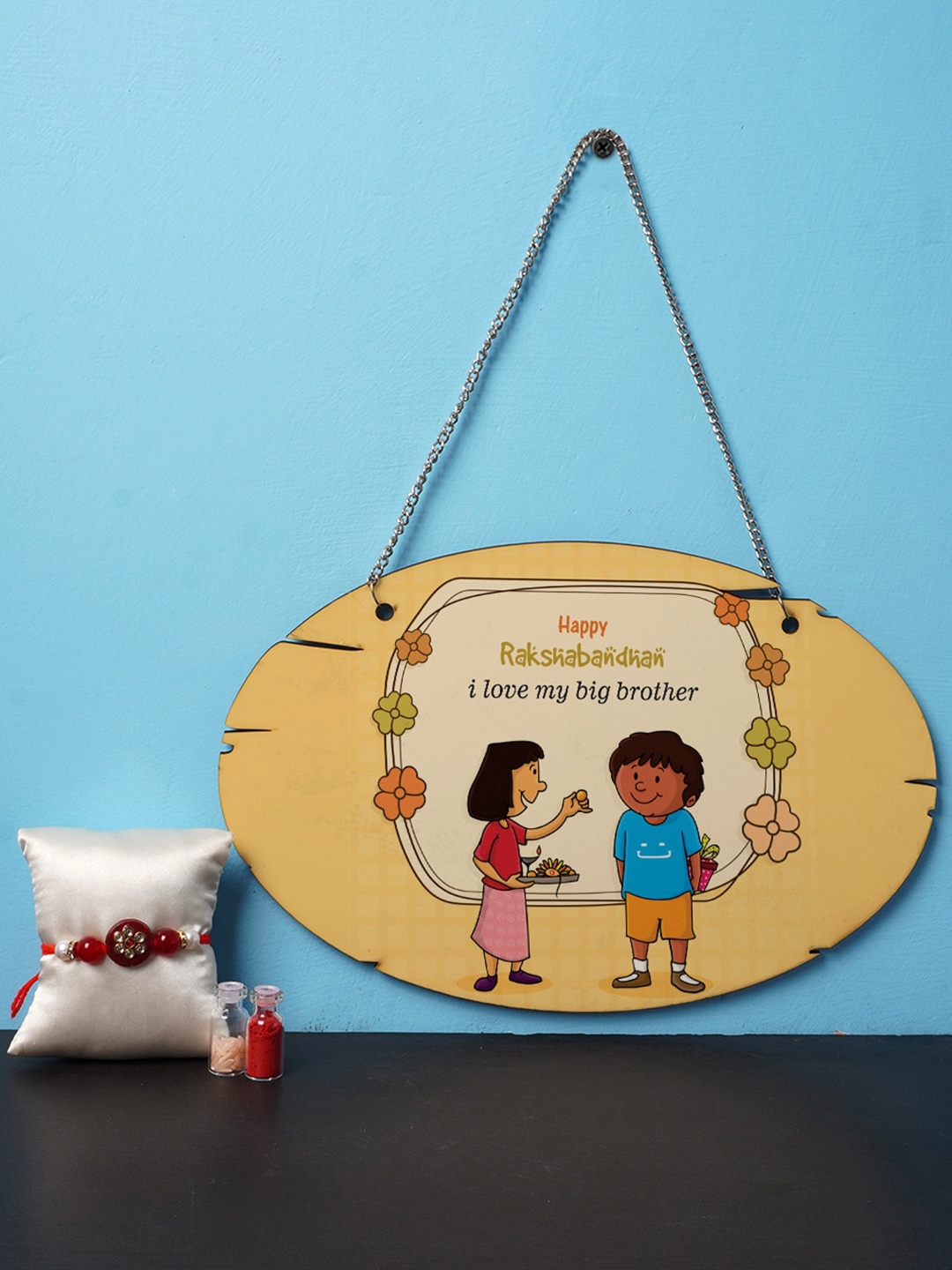 

Crazy Corner Rakhi With Hanging Combo with Roli Chawal, Beige