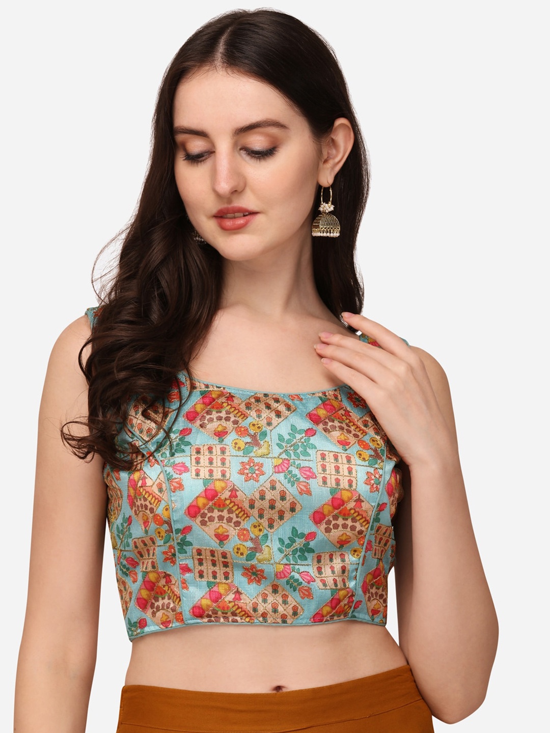 

PUJIA MILLS Women Blue & Pink Printed Silk Saree Blouse