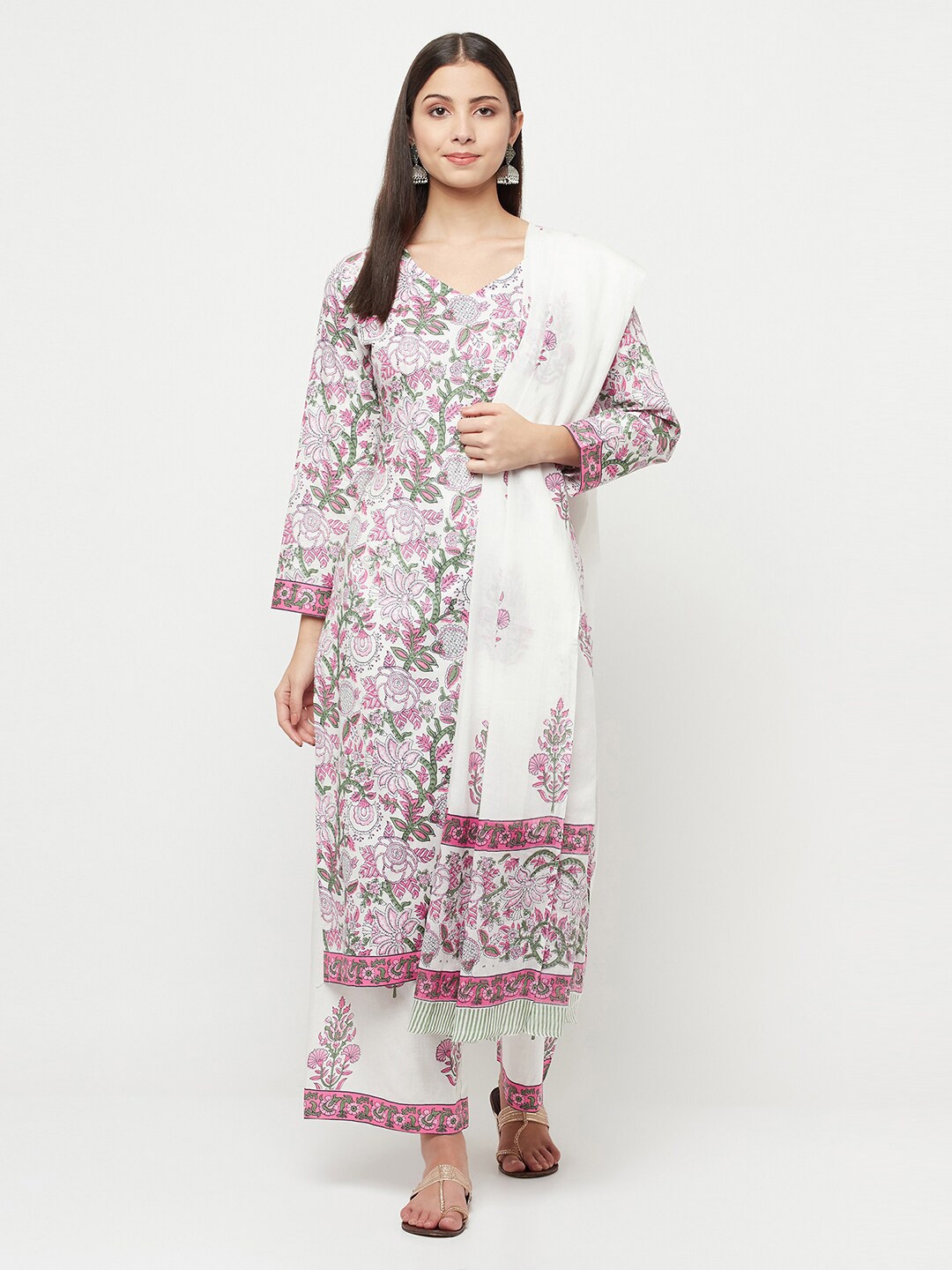 

Safaa Pink & White Printed Unstitched Dress Material