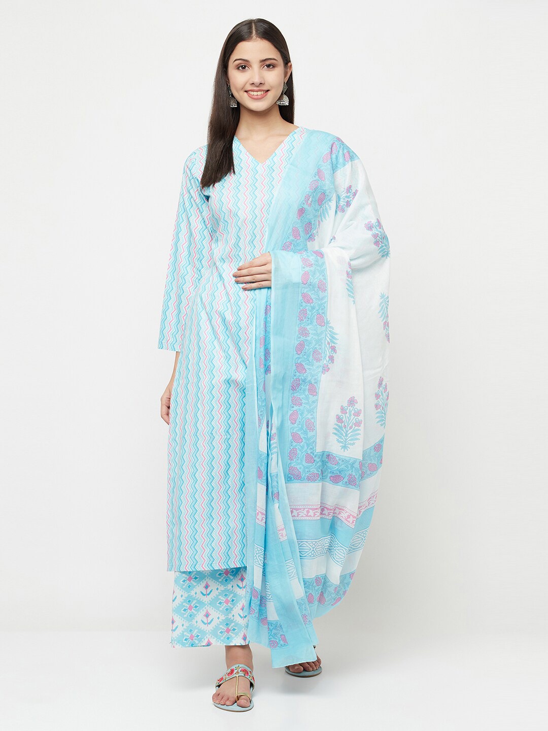 

Safaa Blue & Pink Printed Unstitched Dress Material