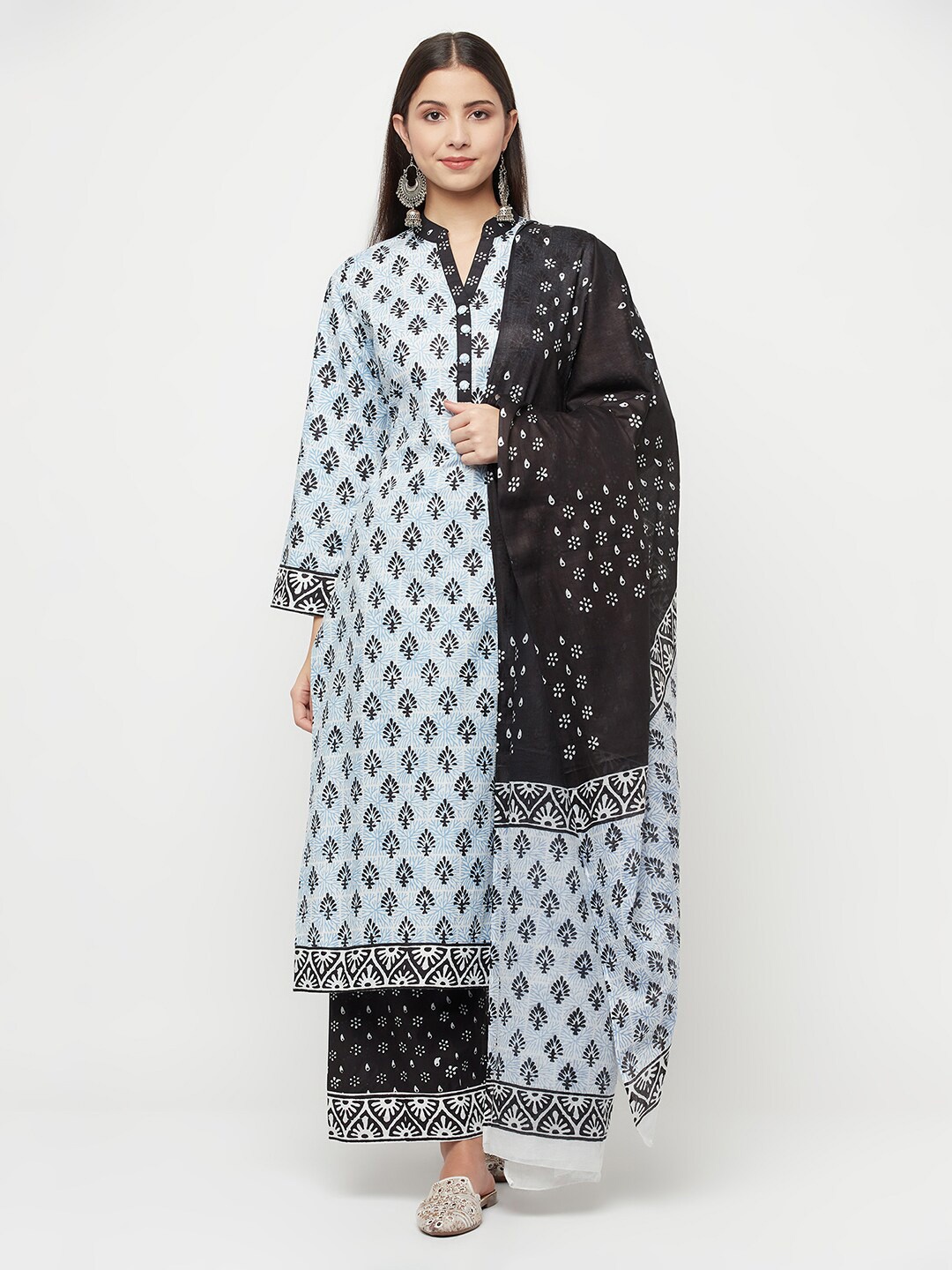 

Safaa Blue & Black Printed Unstitched Dress Material