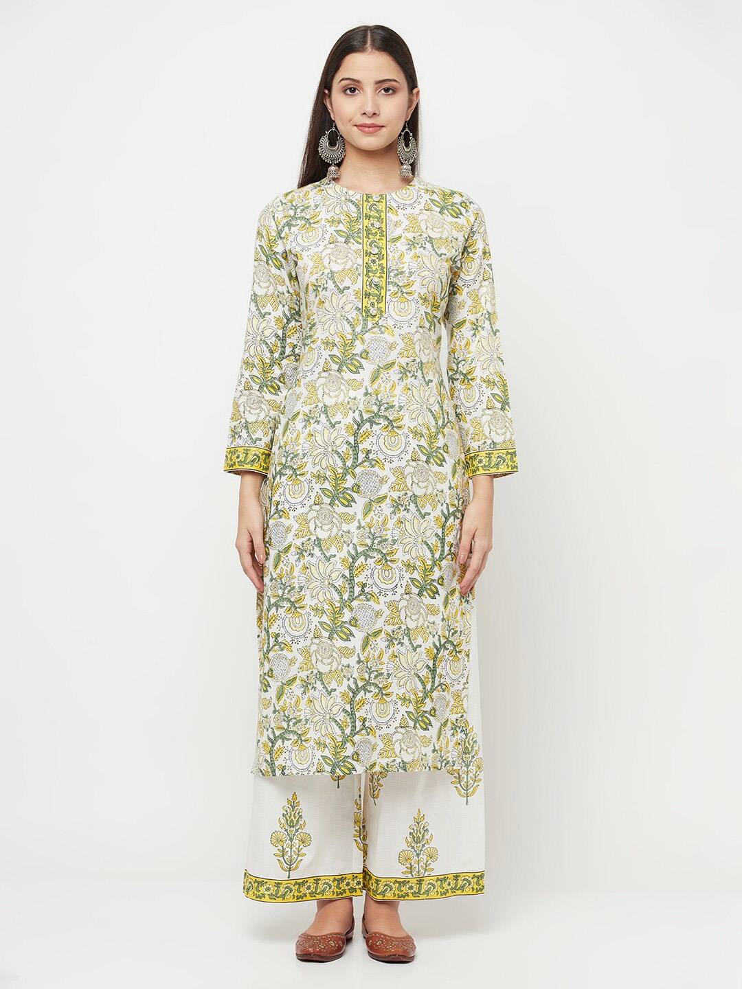 Safaa Yellow & Olive Green Printed Unstitched Dress Material