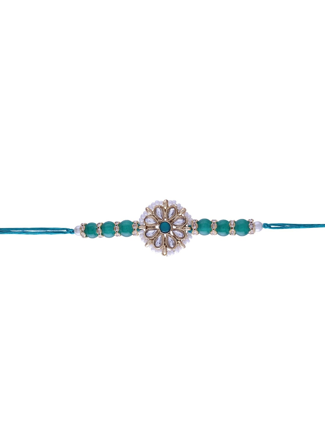 

I Jewels women Green & White Pearl-Beaded Rakhi