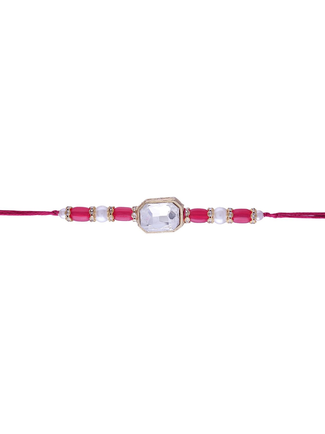 

I Jewels Pink Studded & Beaded Thread Rakhi