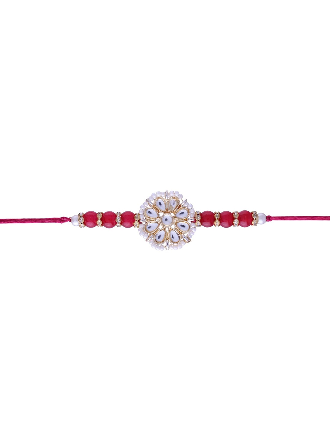 

I Jewels Men Red Stone Studded & Pearl Beaded Rakhi, Pink