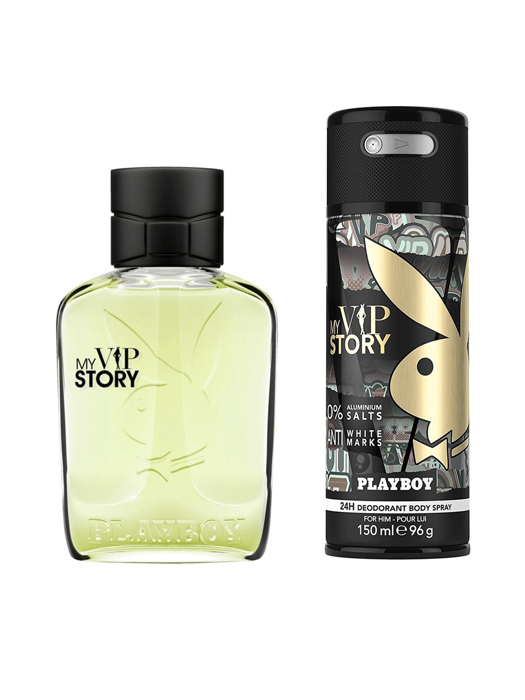 

Playboy Set of Men My VIP Story Eau De Toilette 100 ml & Deodorant Body Spray 150 ml, Black