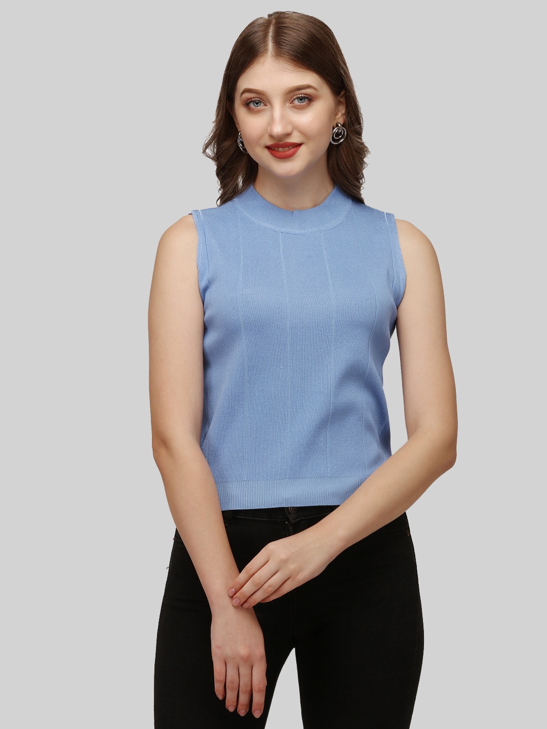 

HSR Blue Knitted Regular Fit Tank Top