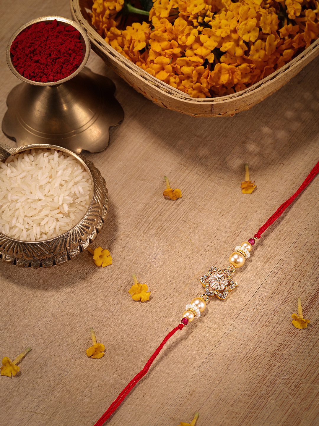 

Anouk Unisex White AD Studded Thread Rakhi with Roli Chawal