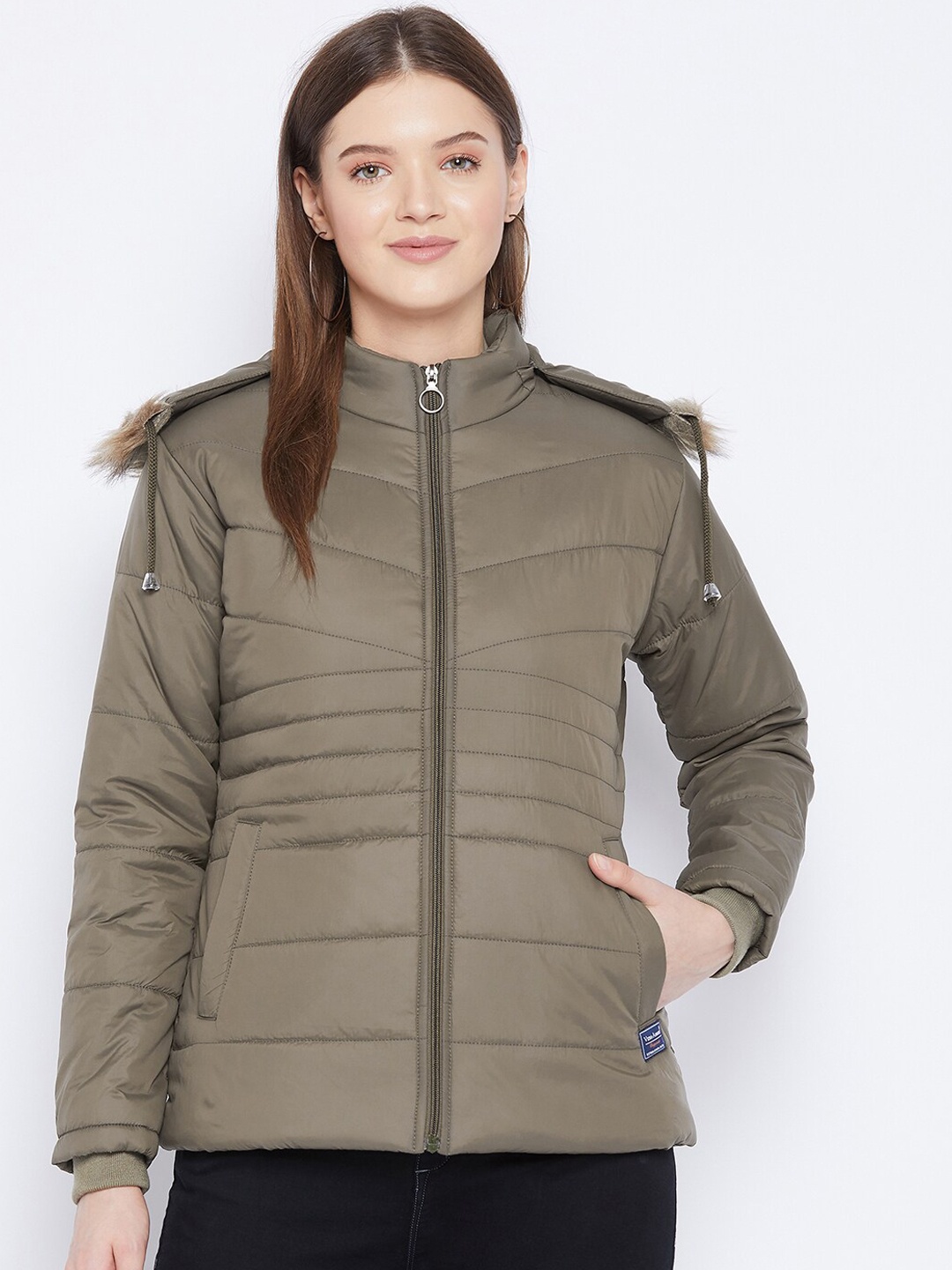 

VERO AMORE Women Olive Green Insulator Hooded Padded Jacket