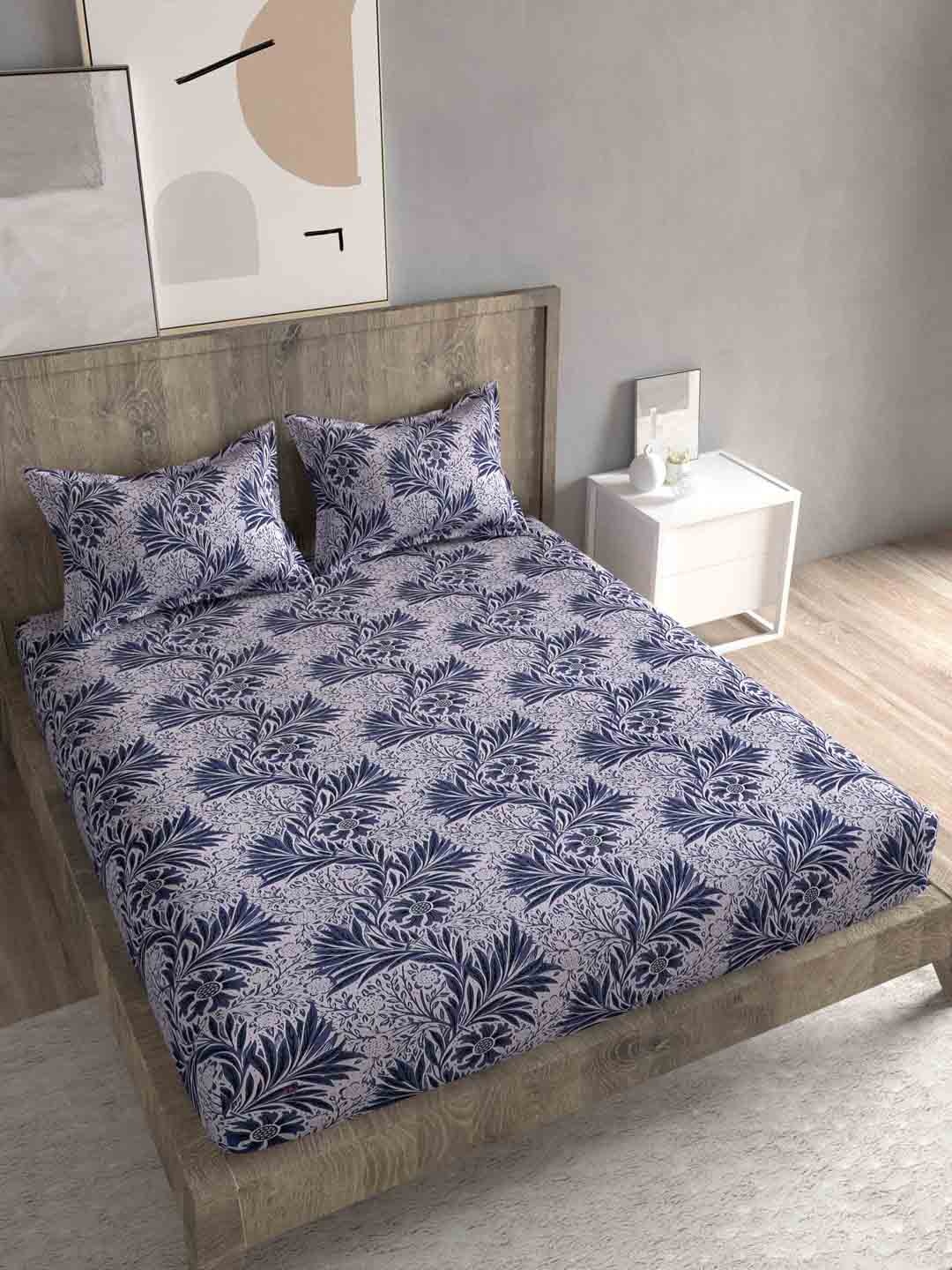 

Spangle Blue Floral 260 TC King Bedsheet with 2 Pillow Covers