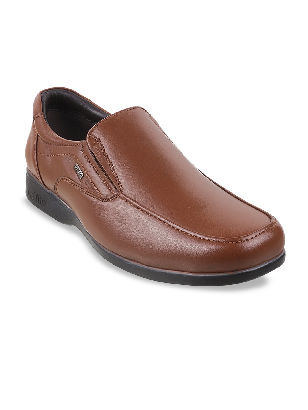 

Metro Men Tan Solid Leather Formal Slip-On Shoes