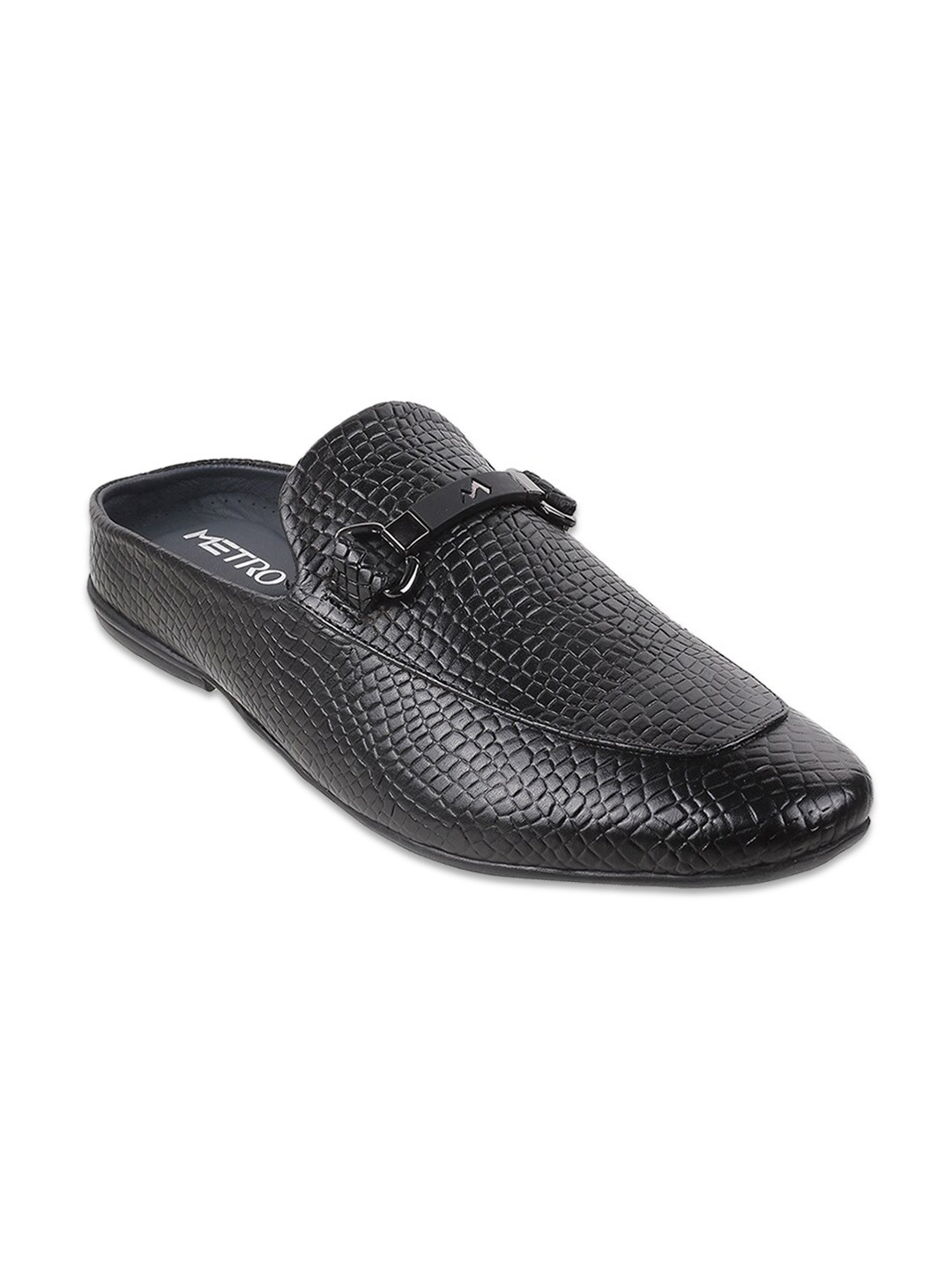 

Metro Men Black Leather Shoe-Style Sandals