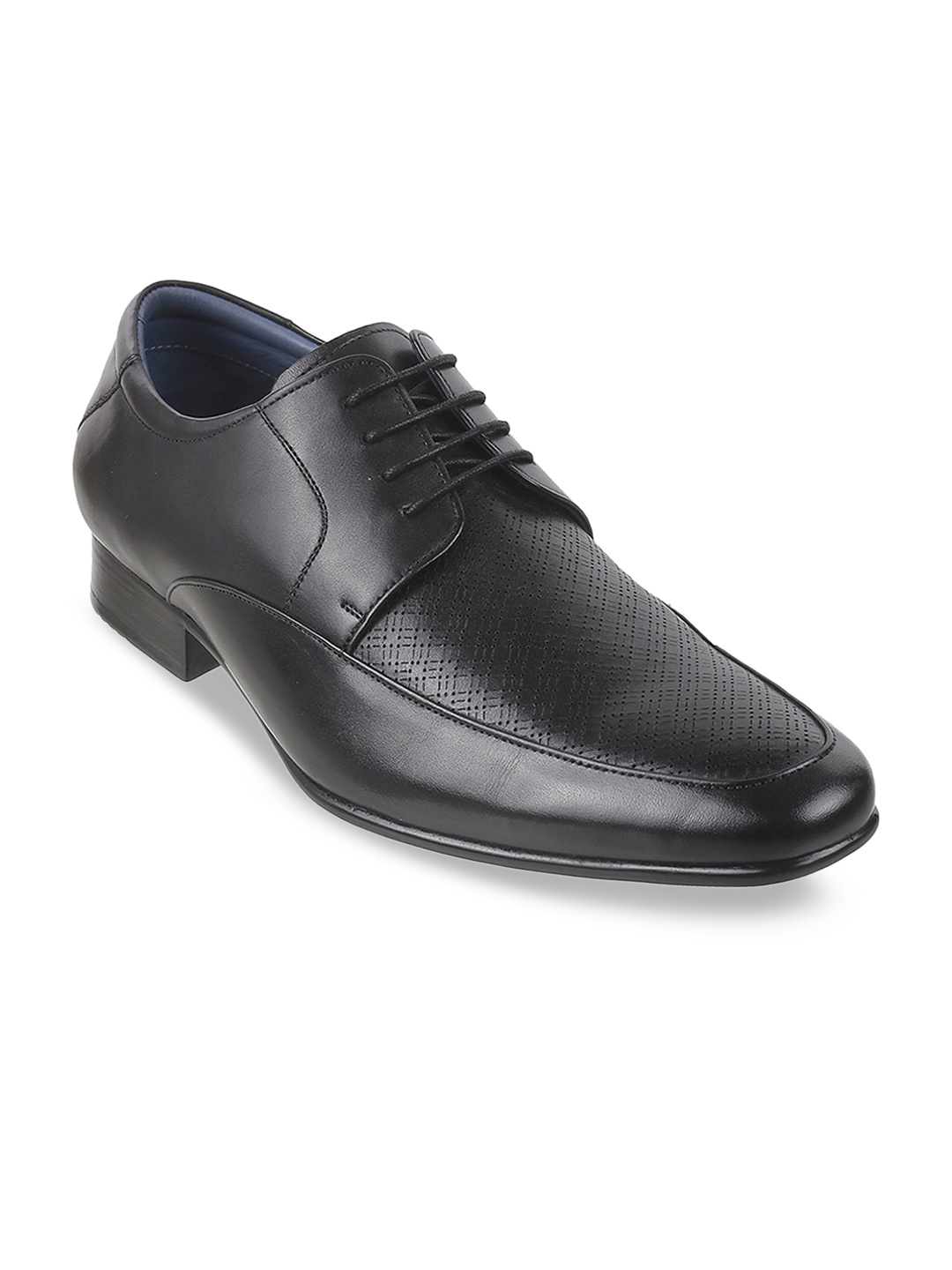 

Metro Men Black Textured Leather Formal Oxfords