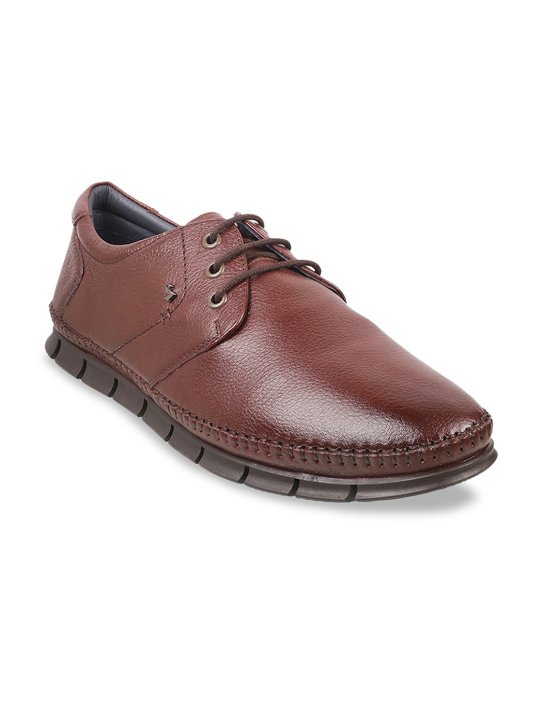 

Metro Men Maroon Textured Leather Formal Oxfords