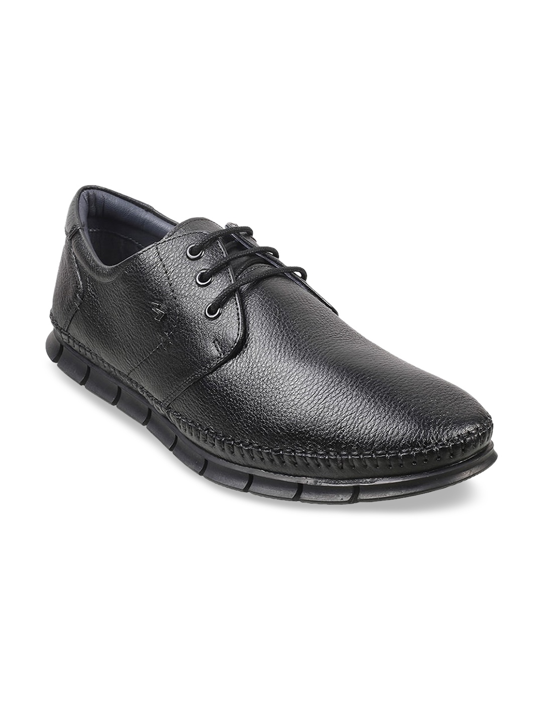 

Metro Men Black Textured Leather Formal Derbys