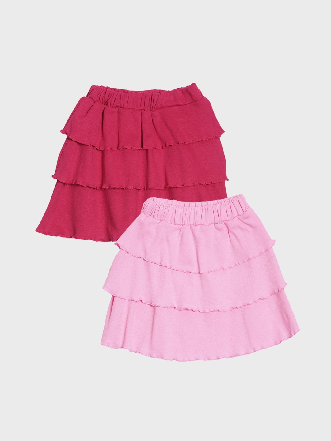

Kryptic Girls Pack Of 2 Solid Flared Pure Cotton Skirts, Pink