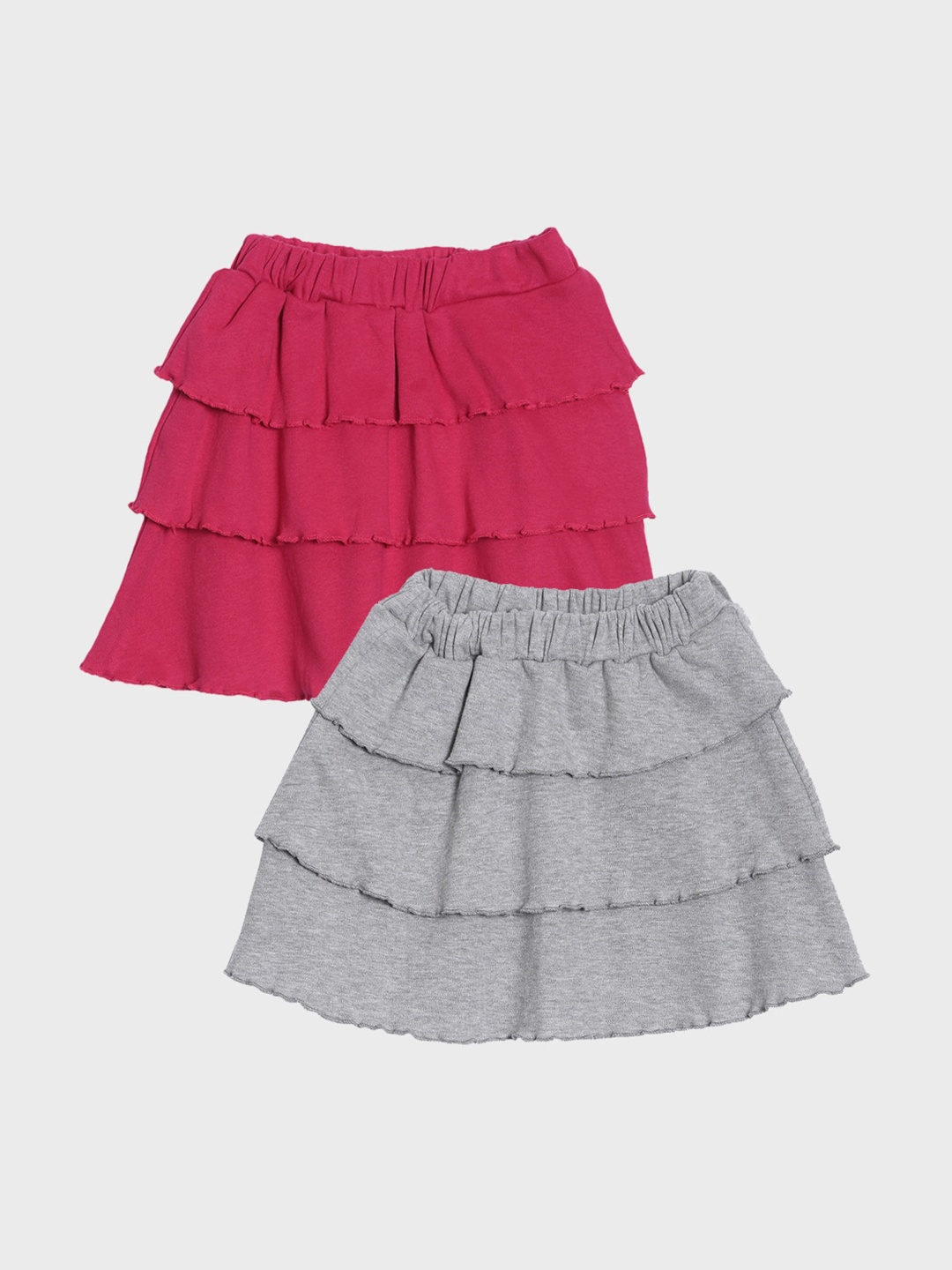 

Kryptic Girls Pack Of 2 Pure Cotton Ruffle Tiered Knee-Length Skirts, Pink
