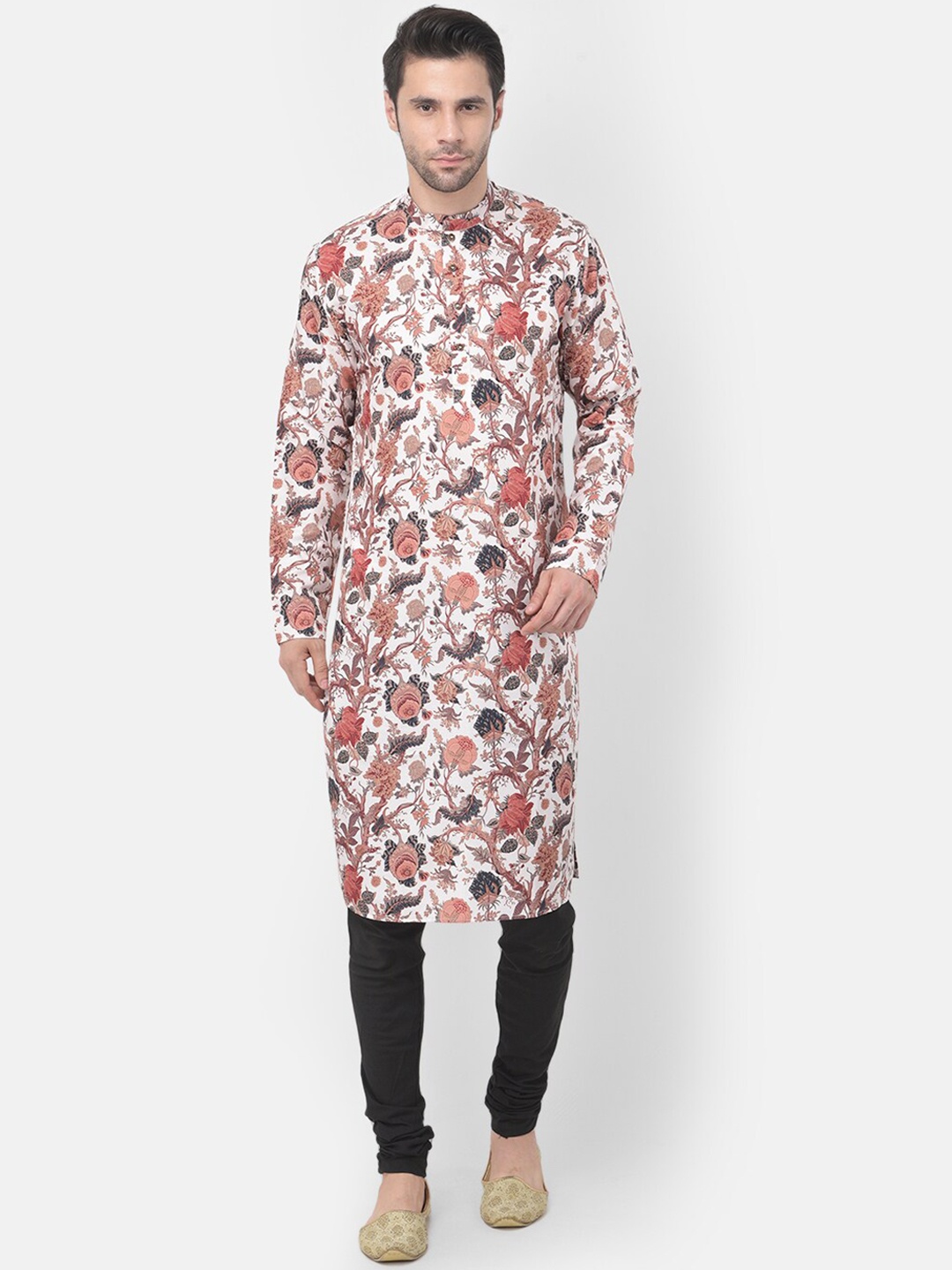 

TABARD Men White Floral Printed Pure Cotton Kurta with Pyjamas