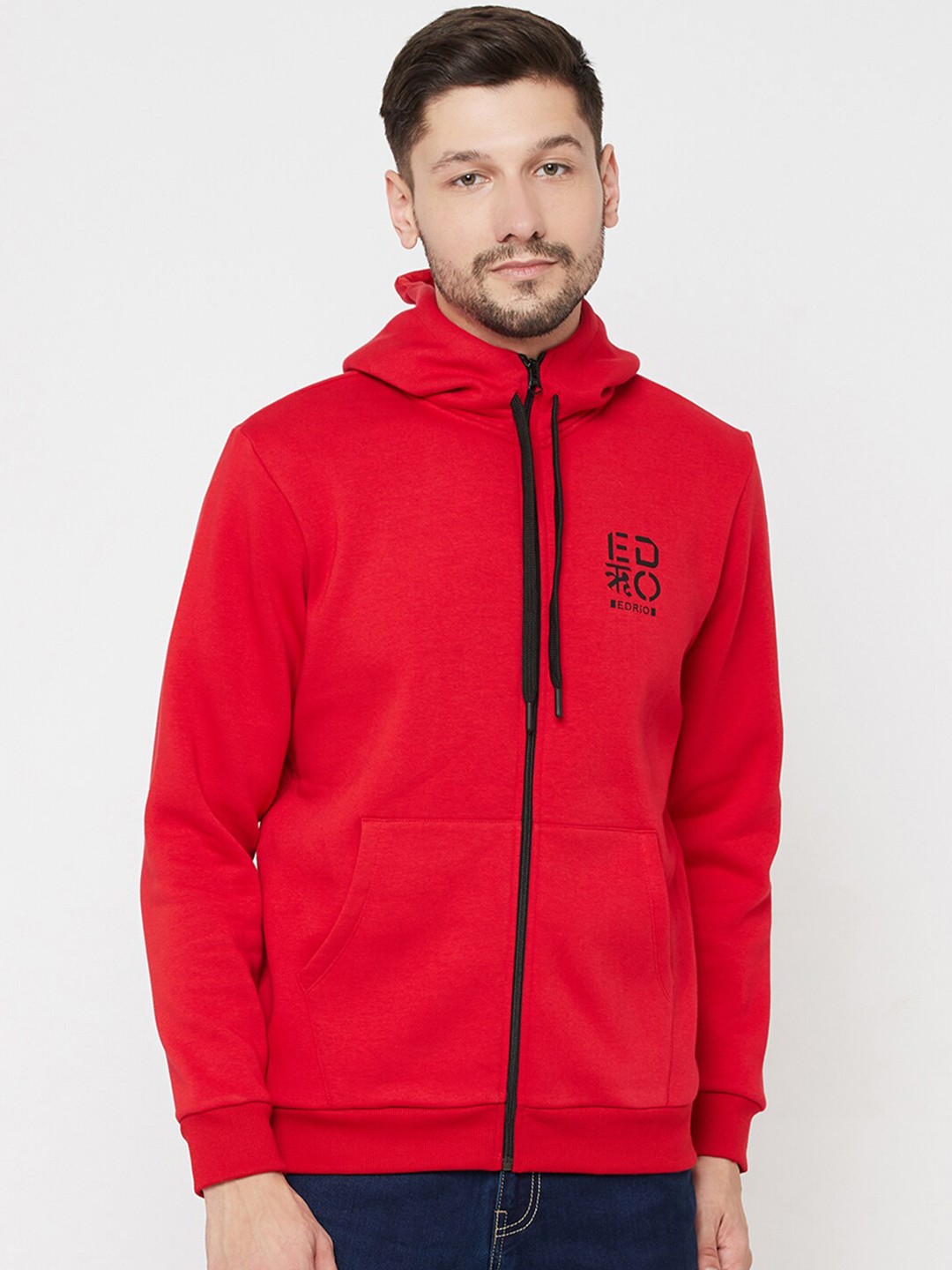 

EDRIO Men Red Hooded Sweatshirt