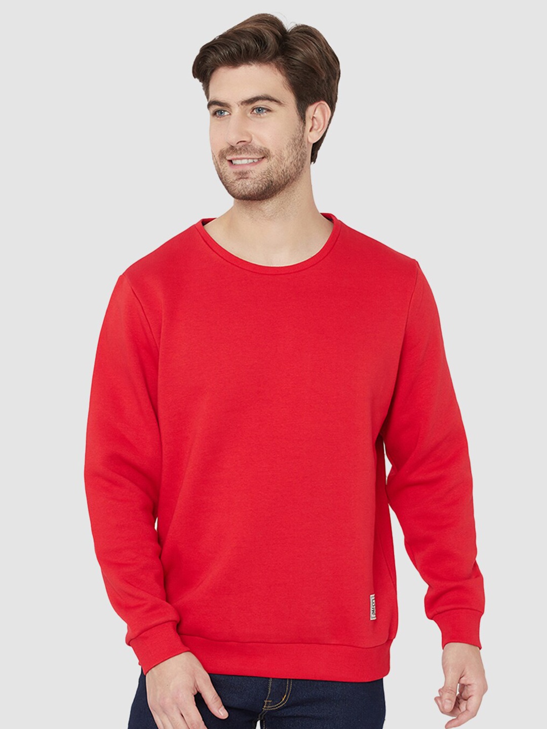 

EDRIO Men Red Fleece Patch Logo Sweatshirt