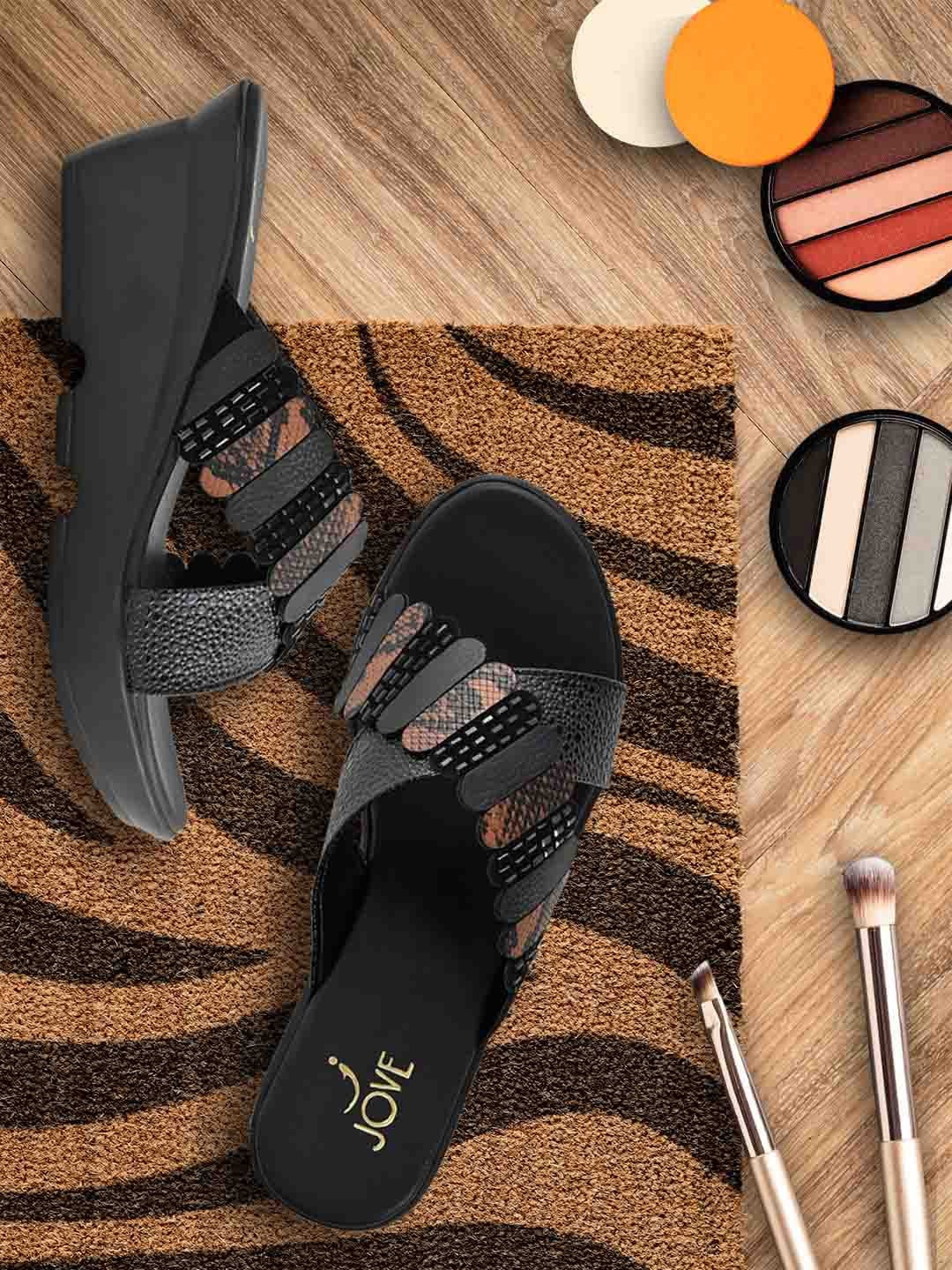 

Jove Black Embellished Wedge Sandals