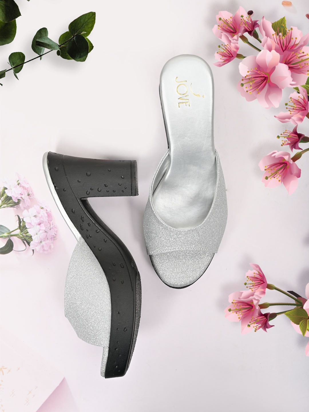 

Jove Silver-Toned Block Peep Toes