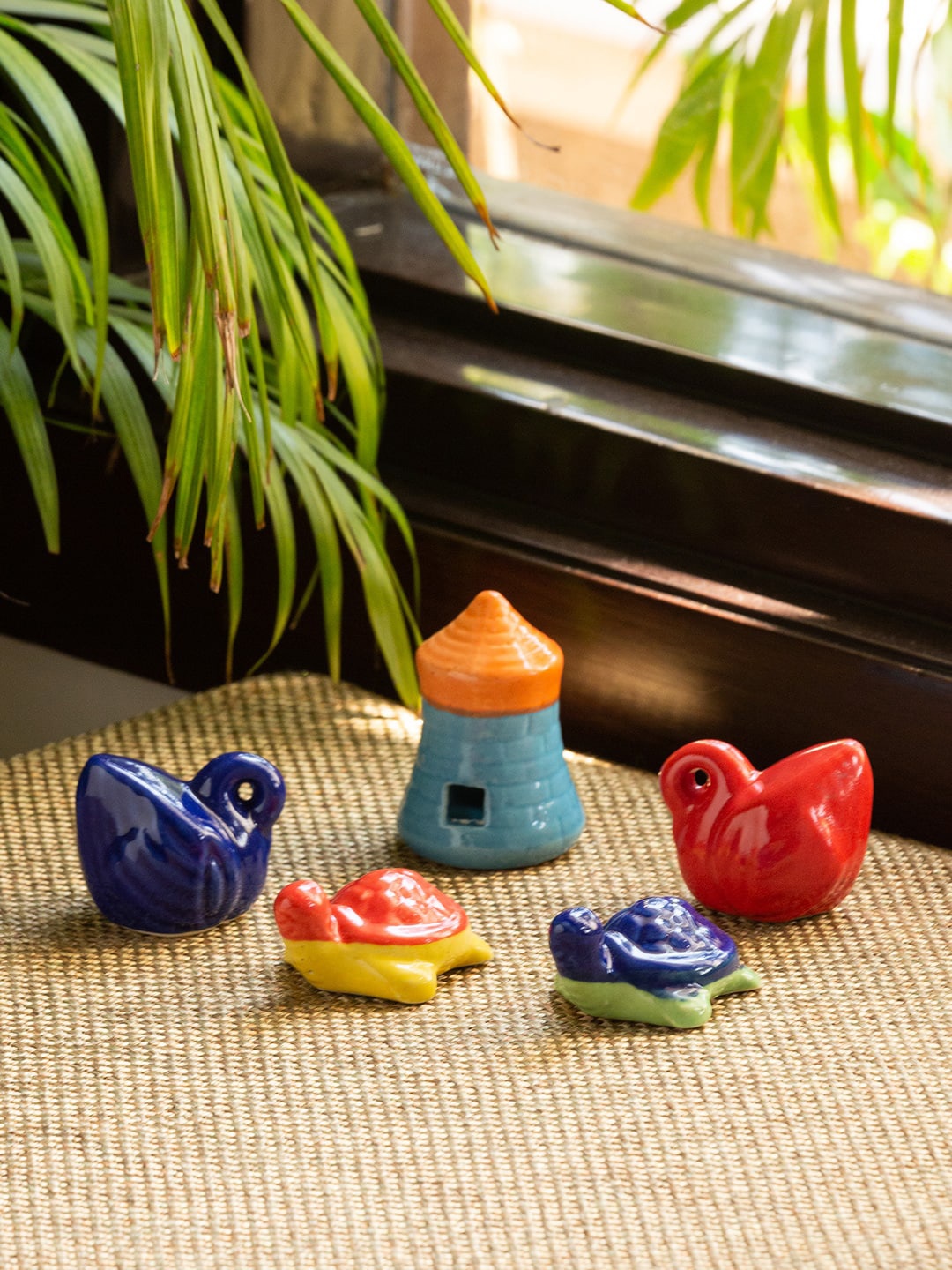 

ExclusiveLane Set Of 5 Hand-Painted Mini Animals Decorative Ceramic Showpieces, Blue