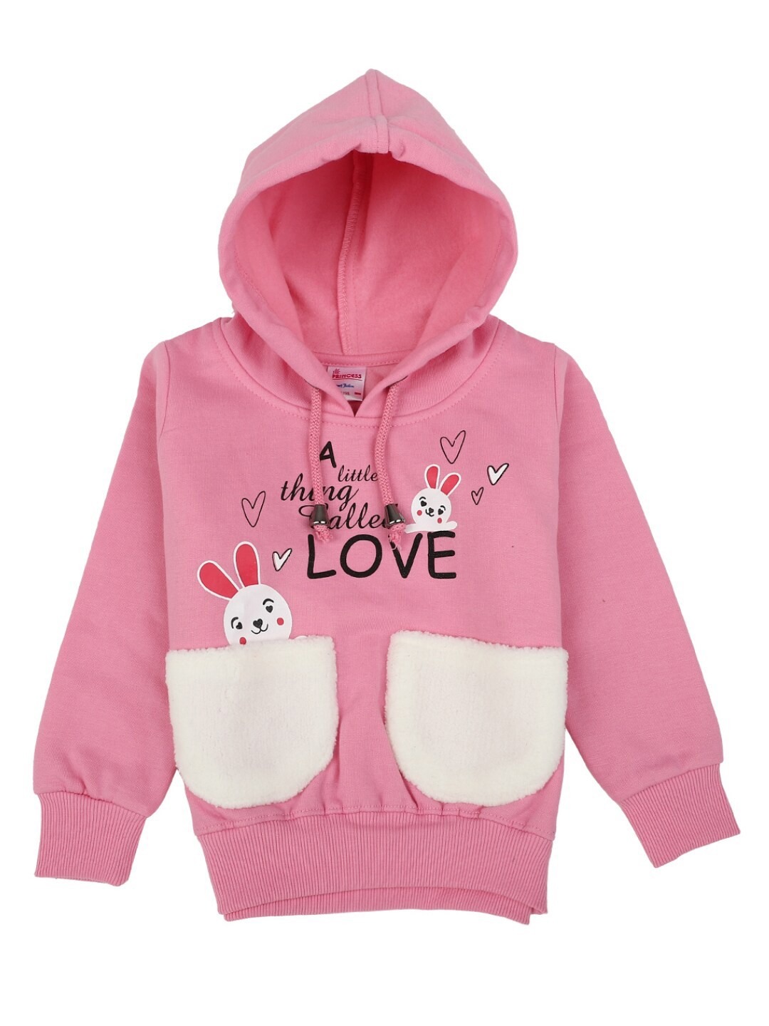 

V-Mart Kids-Girls Pink Print Poly Cotton Hooded Neck W-Top